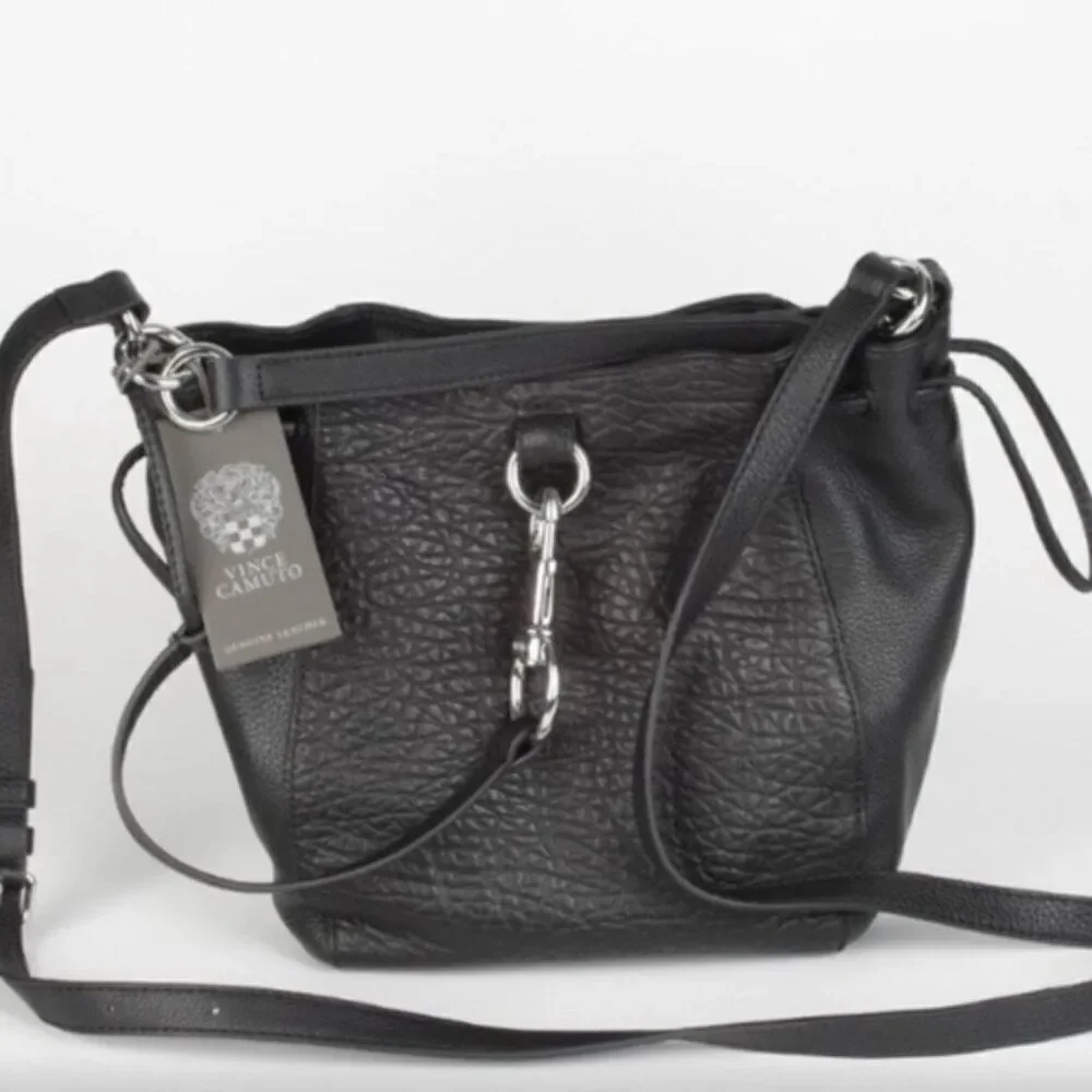 Vince Camuto Black Textured Shoulder Bag with Silver Hardware
